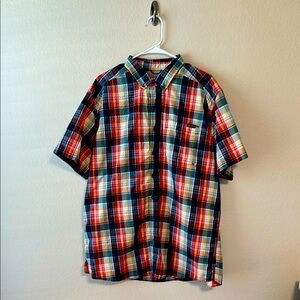 Eddie Bauer Red and Blue Casual Button Down Shirt